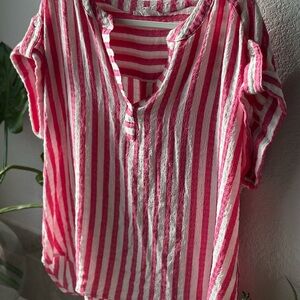 Jane and Delancey Pink and White Striped Swim Coverup EUC Sz 1X